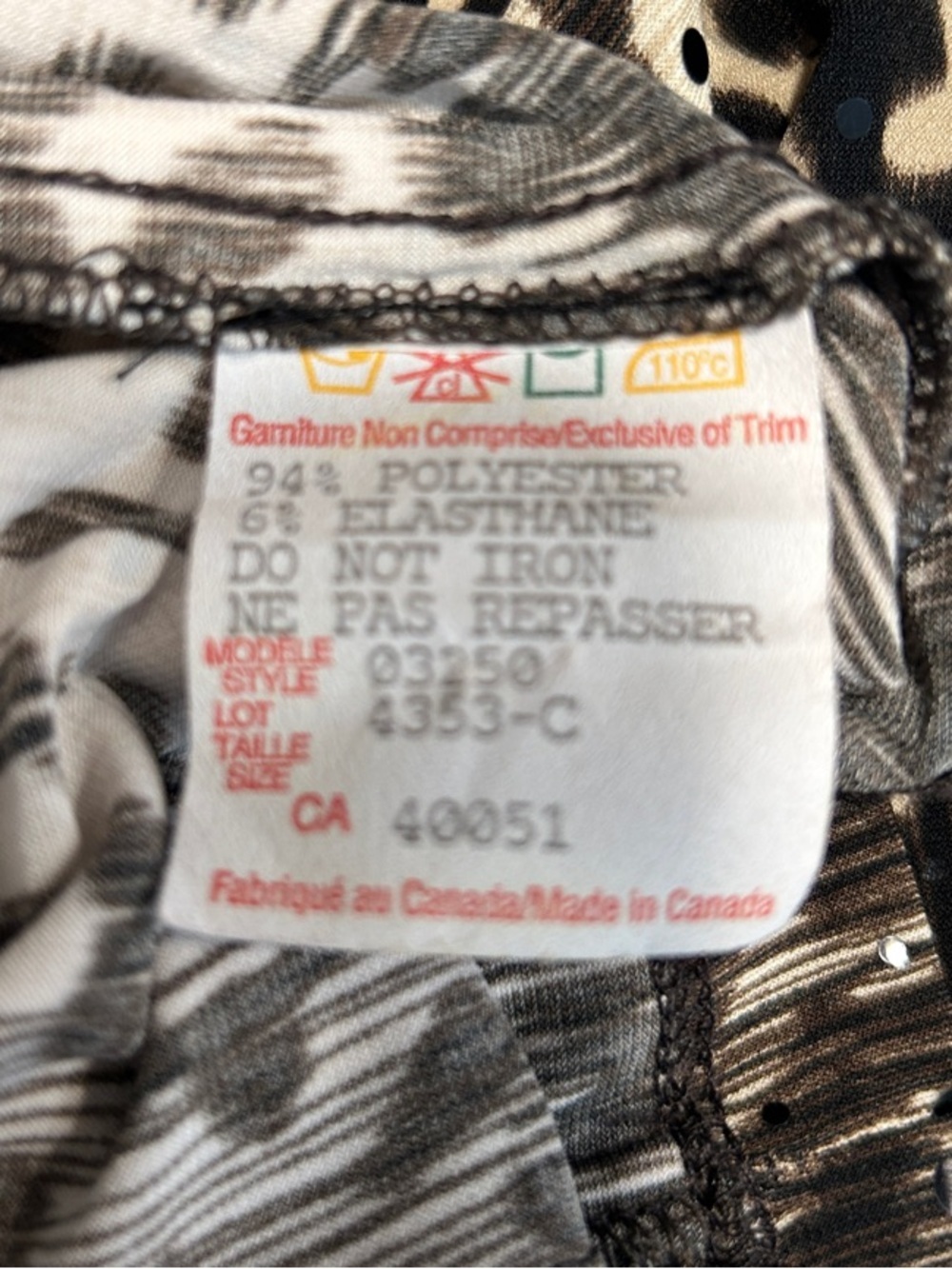 Frank Lyman Design Brown & Cream Sequined Animal-Print Zip Front Blouse Size 14 - Picture 6 of 6